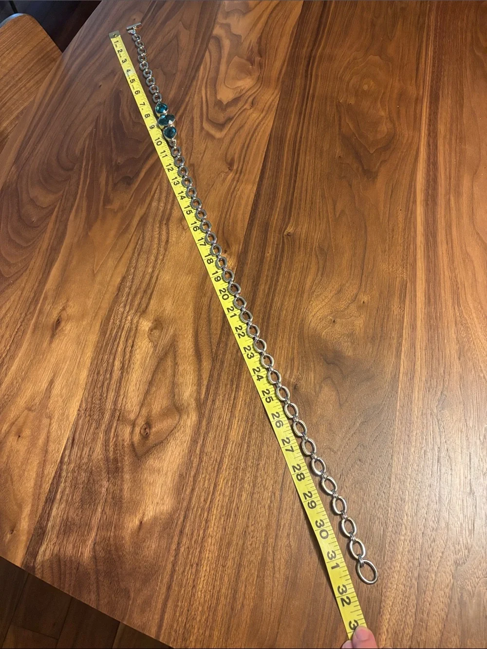 Vintage Anne Klein Silver Chain Belt with Aquamarine Gem Accents